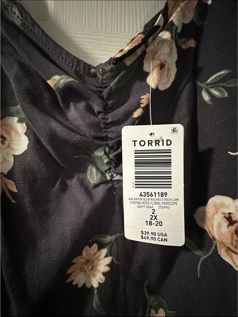 torrid NWT Black Floral Spaghetti Strap Camisole - Picture 2 of 4